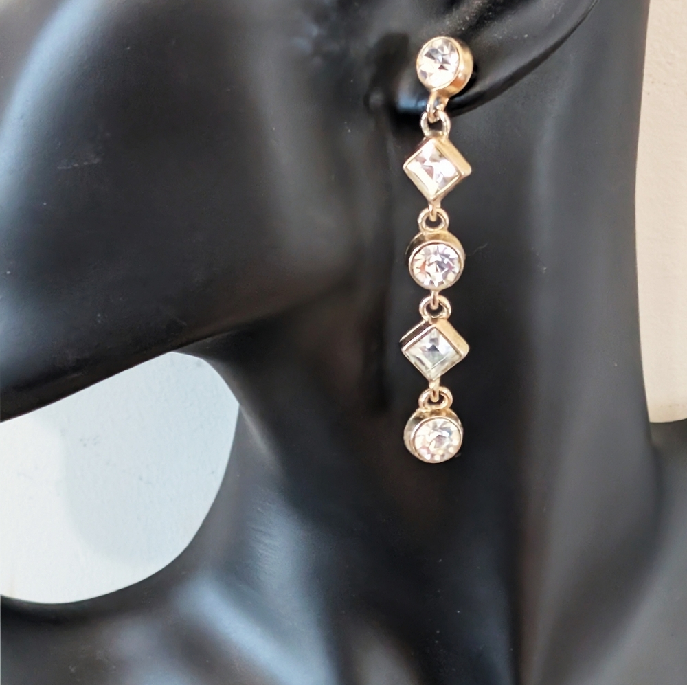 Vintage Y2K Glam 3" Long Geometric Crystal Pierced Earrings